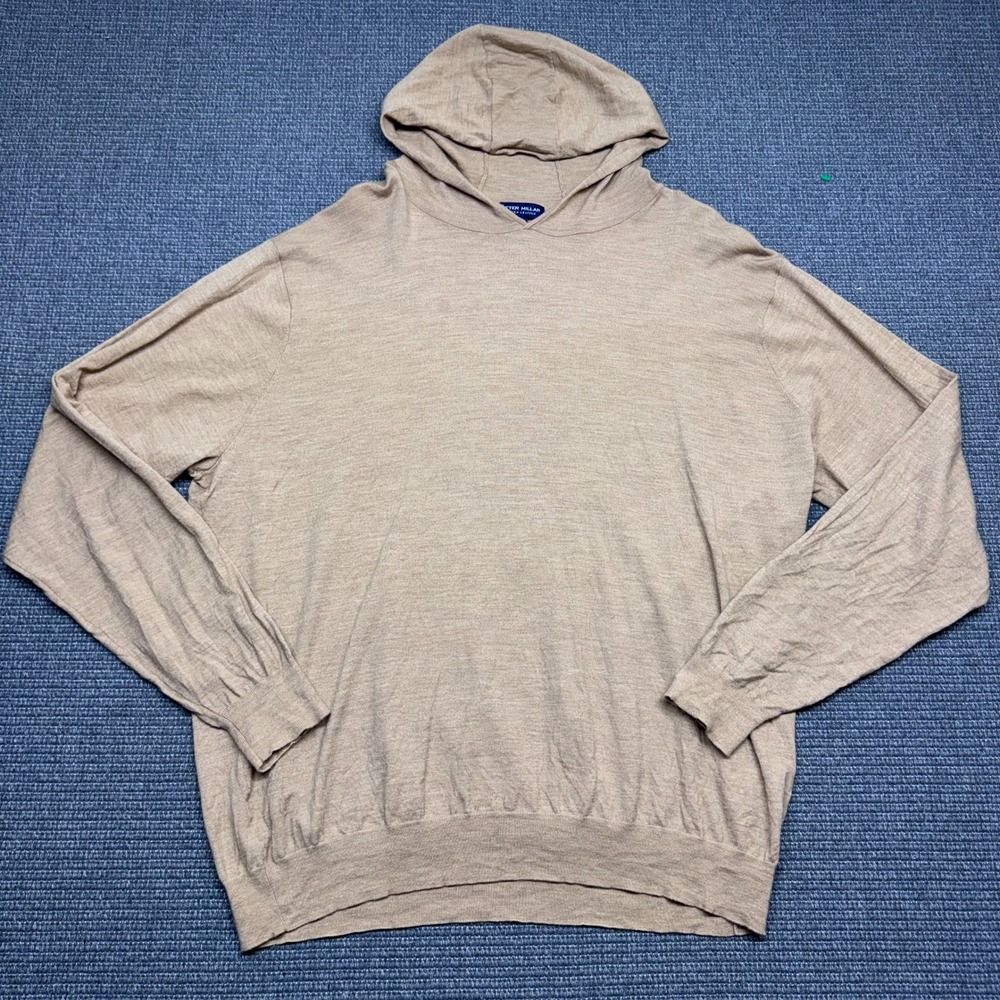 Peter Millar Crown Crafted Excursionist Flex Merino Wool Hoodie Tan XXL Mens